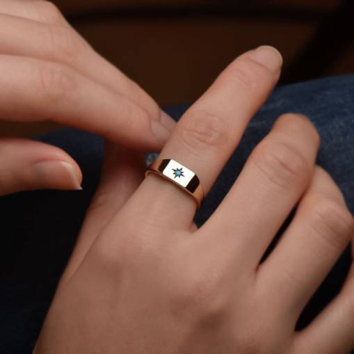 14k Altın Renkli Taşlı Geometrik Yüzük - 3