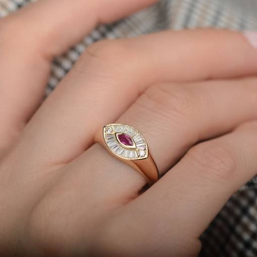 14k Altın Renkli Taşlı Göz Yüzük - 1