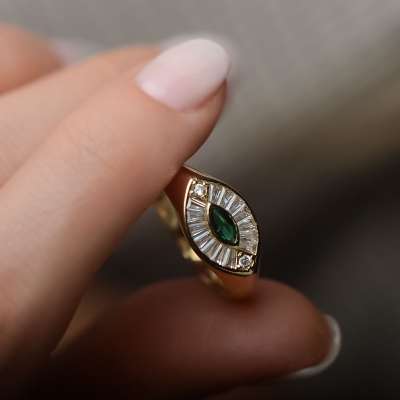 14k Altın Renkli Taşlı Göz Yüzük - 1