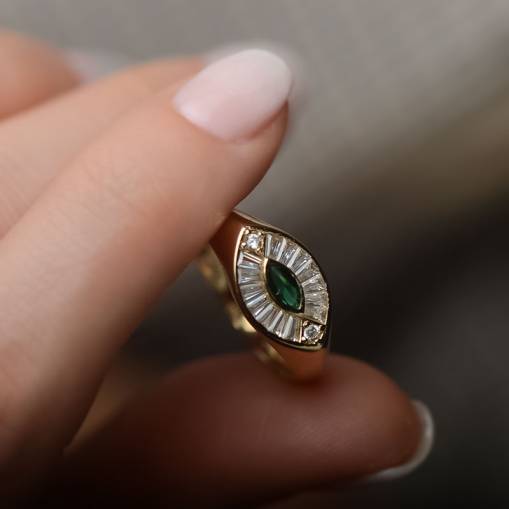 14k Altın Renkli Taşlı Göz Yüzük - 1