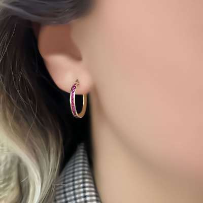 14k Altın Renkli Taşlı Halka Küpe - ENGİNGOLD ARP