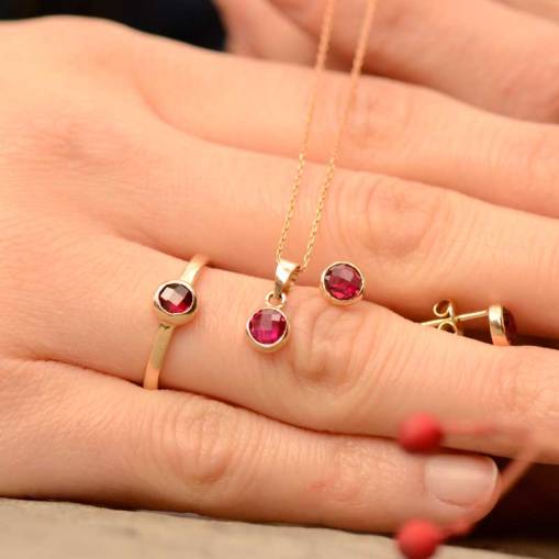 14k Altın Renkli Taşlı Küpe - 2