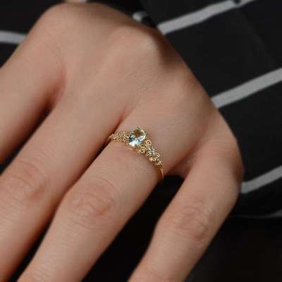 14k Altın Renkli Taşlı Minimal Motif Yüzük - 2