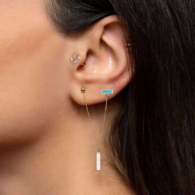14k Altın Rhythm İkili Kombin Tek Küpe - 2