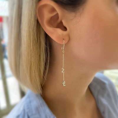 14k Altın Sallantılı Harf Tek Küpe - 3