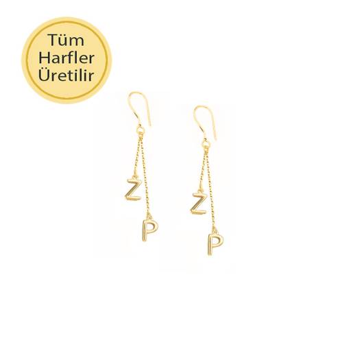 14k Altın Sallantılı Harf Küpe - 1