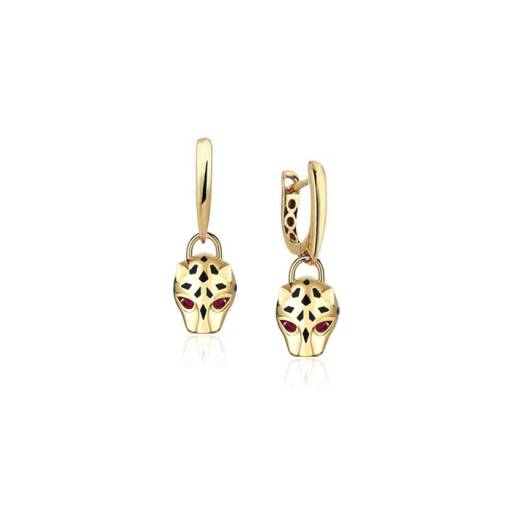 14k Altın Sallantılı Kaplan Model Küpe - 1