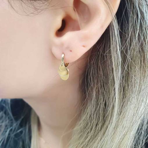 14k Altın Sallantılı Shakira Pullu Küpe - 2