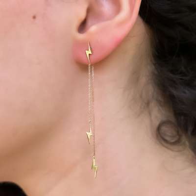 14k Altın Sallantılı Şimşek Küpe - ENGİNGOLD ETO