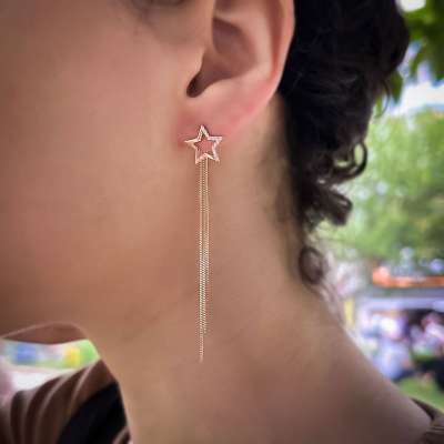 14k Altın Sallantılı Taşlı Yıldız Küpe - ENGİNGOLD ETO