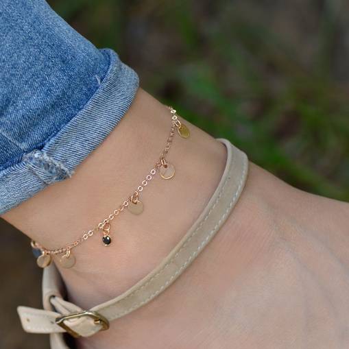 14k Altın Siyah Taşlı Pullu Halhal - 1