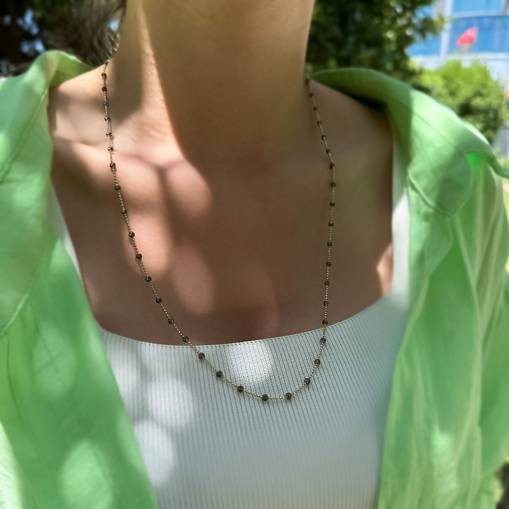 14k Altın Siyah Toplu Kolye - 1