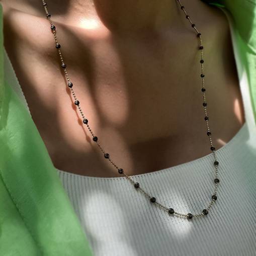 14k Altın Siyah Toplu Kolye - 2