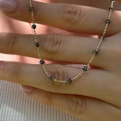 14k Altın Siyah Toplu Kolye - 3