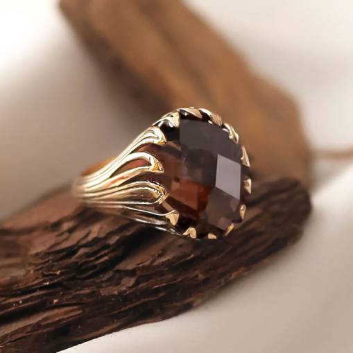 14k Altın Smoky Quartz Taşlı Yüzük - 1