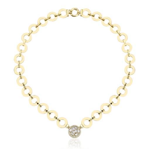 14k Altın Stella Baget Taşlı Zincir Kolye - 1