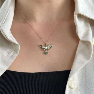14k Altın Taşlı Anka Kuşu Kolye - 1