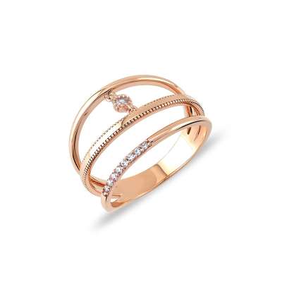 14k Altın Taşlı Cabaret Üç Kollu Yüzük