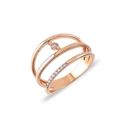 14k Altın Taşlı Cabaret Üç Kollu Yüzük - 1