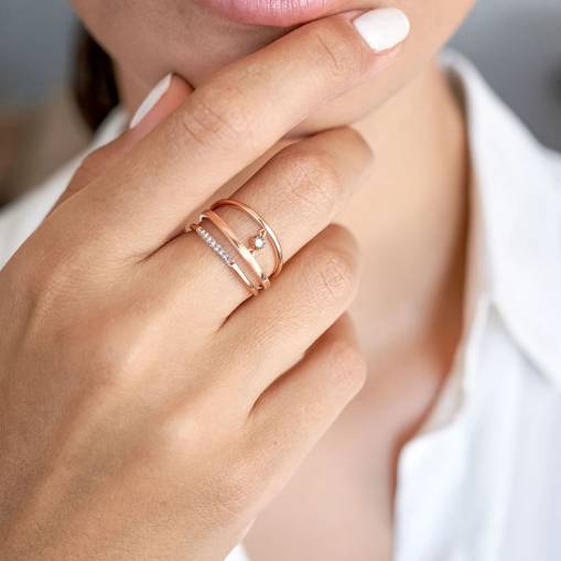 14k Altın Taşlı Cabaret Üç Kollu Yüzük - 2