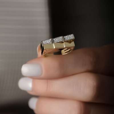 14k Altın Taşlı Geometrik Yüzük - ENGİNGOLD RGLA