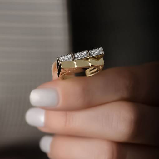 14k Altın Taşlı Geometrik Yüzük - 1