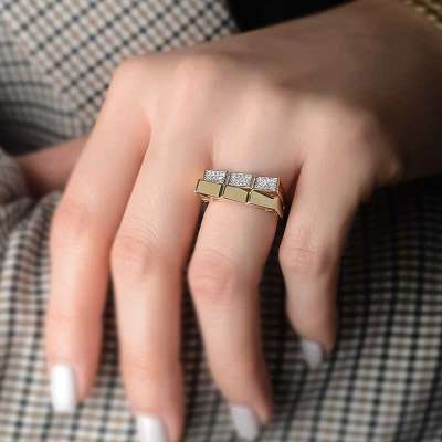 14k Altın Taşlı Geometrik Yüzük - 2