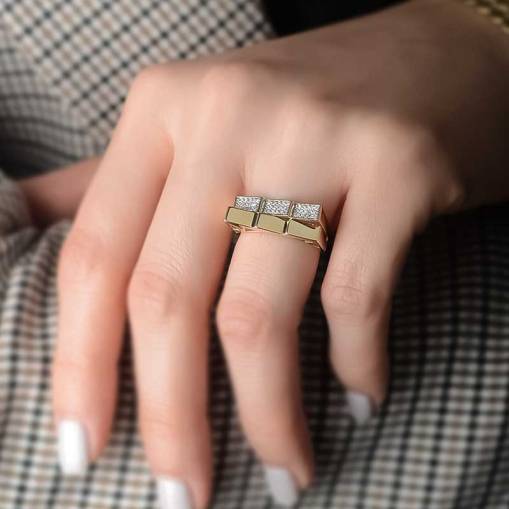 14k Altın Taşlı Geometrik Yüzük - 2