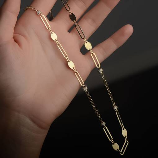 14k Altın Taşlı Halka Zincir Kolye - 3