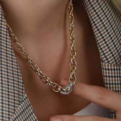 14k Altın Taşlı Hallow Zincir Kolye - 1
