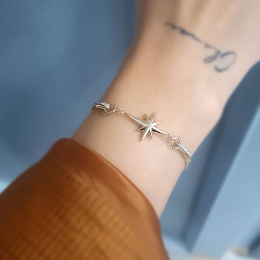 14k Altın Taşlı Kuzey Yıldızı Bileklik - 1