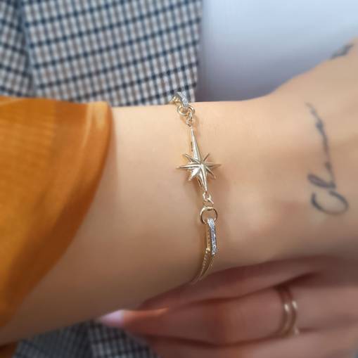 14k Altın Taşlı Kuzey Yıldızı Bileklik - 2