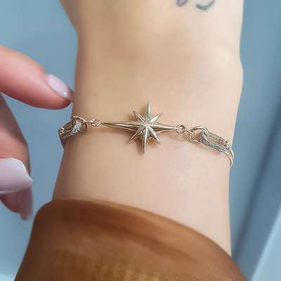 14k Altın Taşlı Kuzey Yıldızı Bileklik - 3