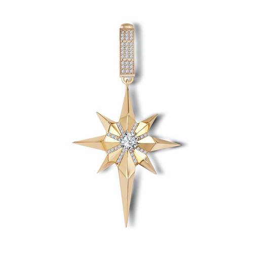 14k Altın Taşlı Kuzey Yıldızı Charm Kolyeucu - 1