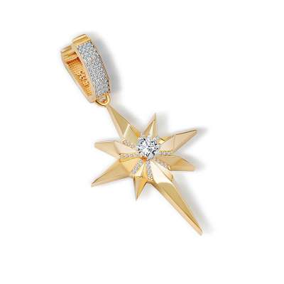 14k Altın Taşlı Kuzey Yıldızı Charm Kolyeucu - 2