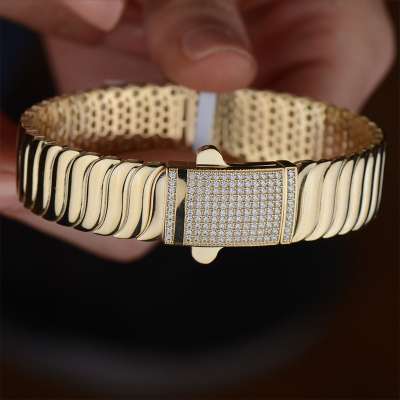 14k Altın Taşlı Line Kelepçe Bilezik - ENGİNGOLD RZG