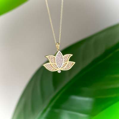14k Altın Taşlı Lotus Kolye - ENGİNGOLD YES