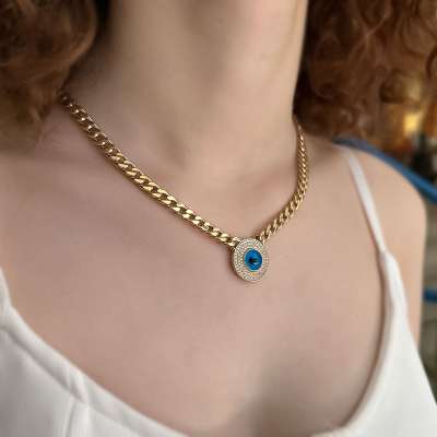 14k Altın Taşlı Nazarlık Kolye - 2
