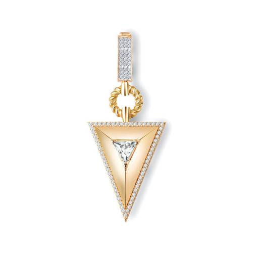 14k Altın Taşlı Piramit Charm Kolye Ucu - 1