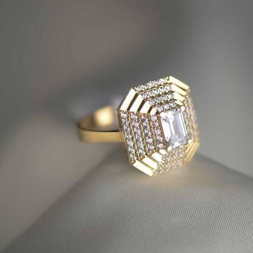 14k Altın Taşlı Piramit Yüzük - 1