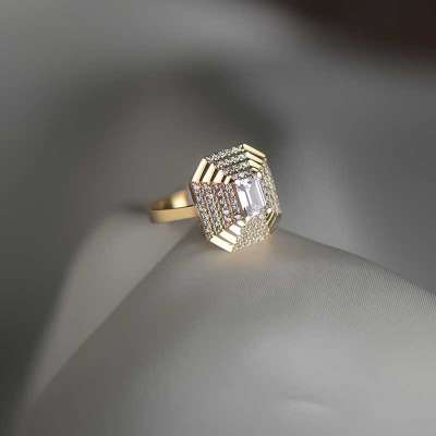 14k Altın Taşlı Piramit Yüzük - 2