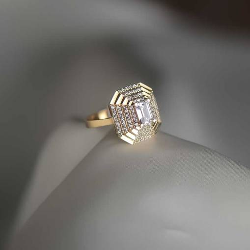 14k Altın Taşlı Piramit Yüzük - 2