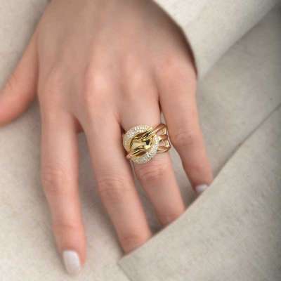 14k Altın Taşlı Sarmal Yüzük - ENGİNGOLD RGLA