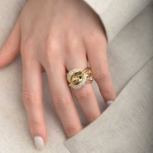 14k Altın Taşlı Sarmal Yüzük - 1