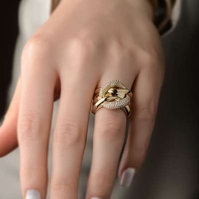 14k Altın Taşlı Sarmal Yüzük - 2