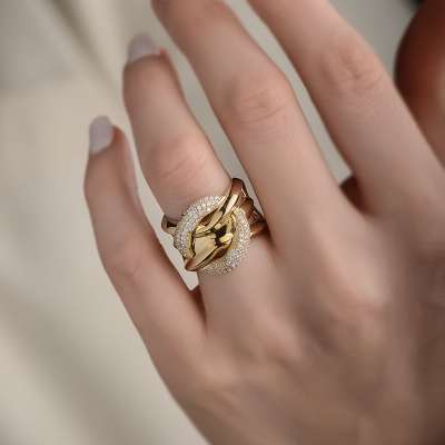 14k Altın Taşlı Sarmal Yüzük - 3