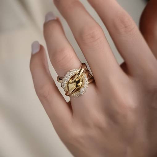 14k Altın Taşlı Sarmal Yüzük - 3