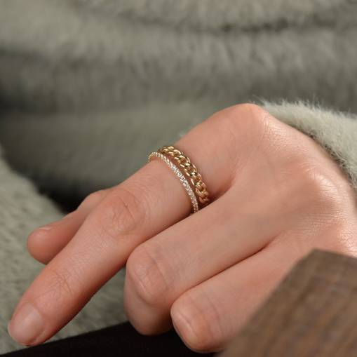 14k Altın Taşlı Twin Yüzük - 2