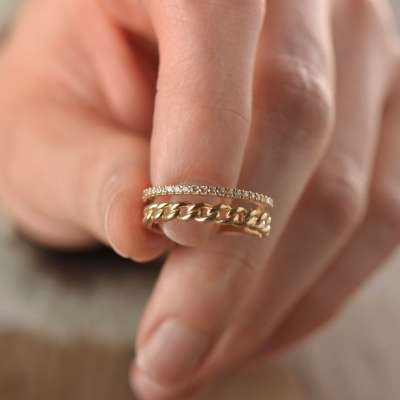 14k Altın Taşlı Twin Yüzük - 3