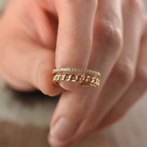 14k Altın Taşlı Twin Yüzük - 3